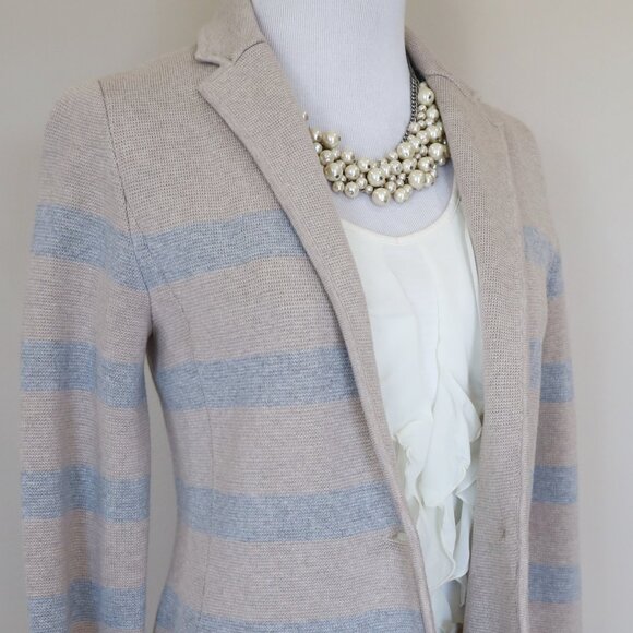 TALBOTS Size Small Petite Tan Beige Gray Stripe Blazer Cardigan Sweater - Picture 5 of 11